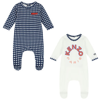 Baby Boys White & Navy Blue Logo Babygrows ( 2-Pack )